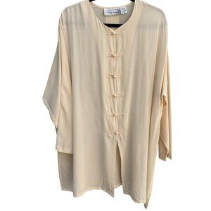 Fitting Image Vintage Womens Ivory 100% Silk Frog Closure Tunic Blouse Top 20